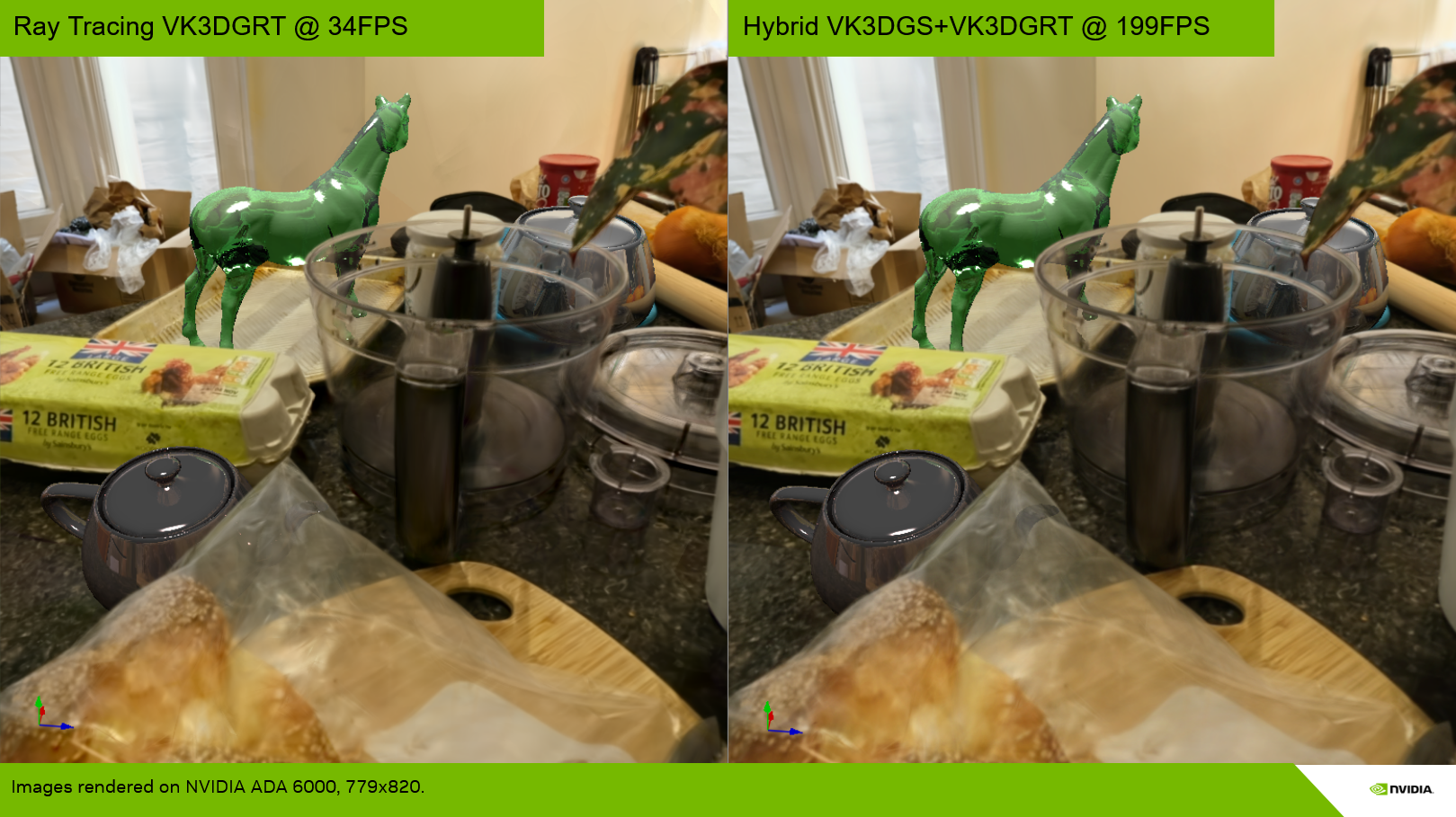 Pure raytracing (54fps) vs hybrid rendering (199fps)